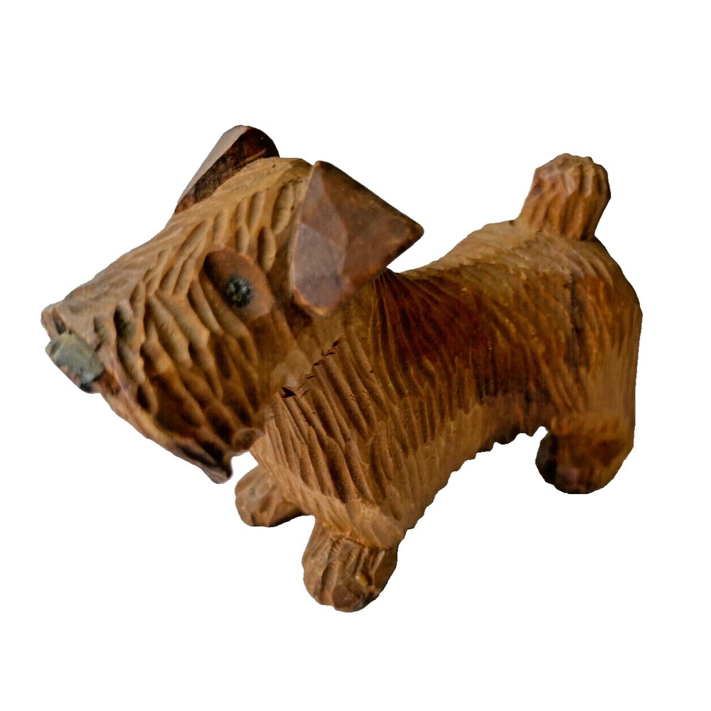 Carter Hoffman Carved Wood Original Small Dog Terrier‎